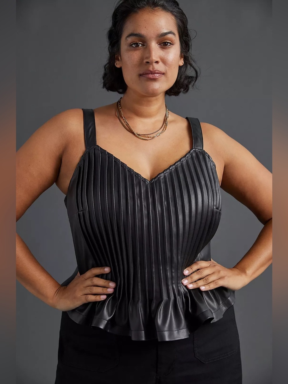 Anthropology Let Me Be Faux Leather
Pintucked Pleated Tank Cami Size 1X - Picture 3 of 10